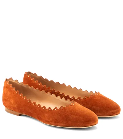 CHLOÉ LAUREN SCALLOPED SUEDE BALLERINA FLATS