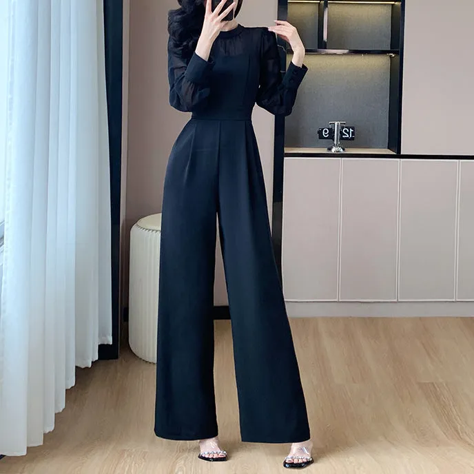 Customized Elegant French Patchwork Wide-Leg Jumpsuit