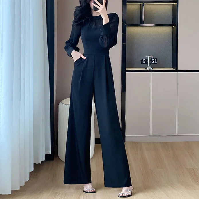 Customized Elegant French Patchwork Wide-Leg Jumpsuit