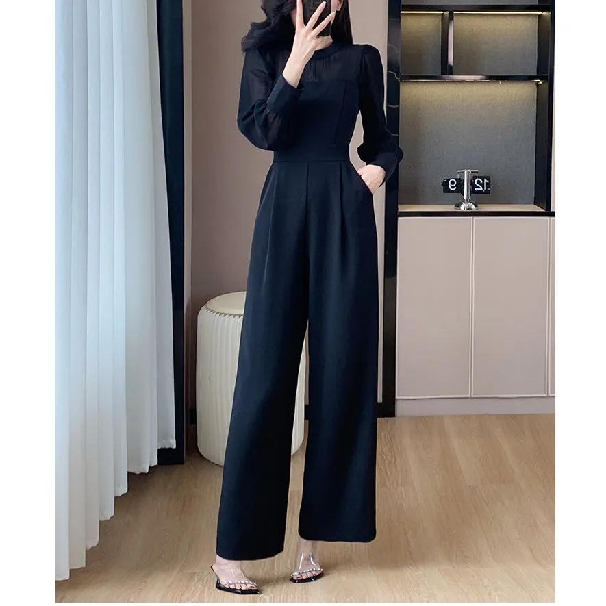 Customized Elegant French Patchwork Wide-Leg Jumpsuit