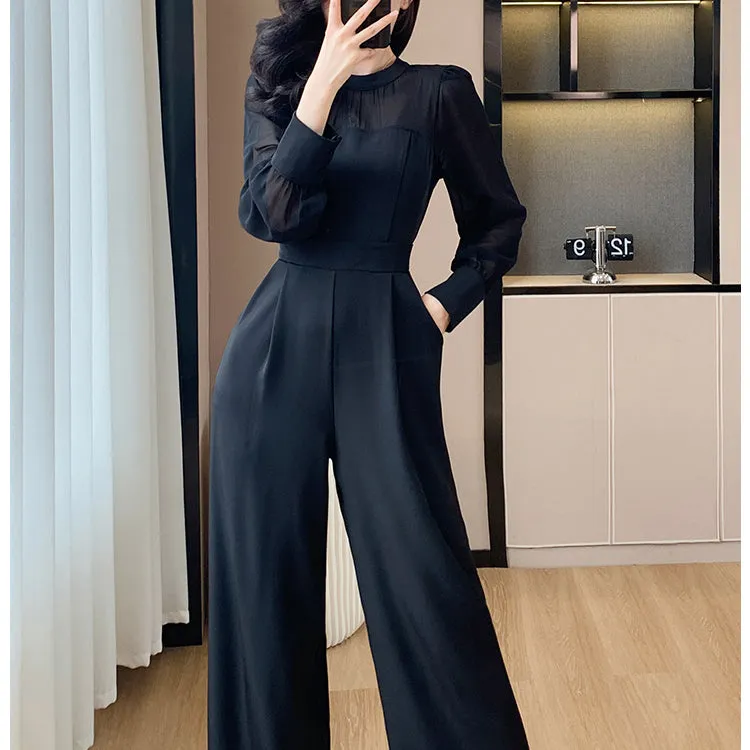 Customized Elegant French Patchwork Wide-Leg Jumpsuit