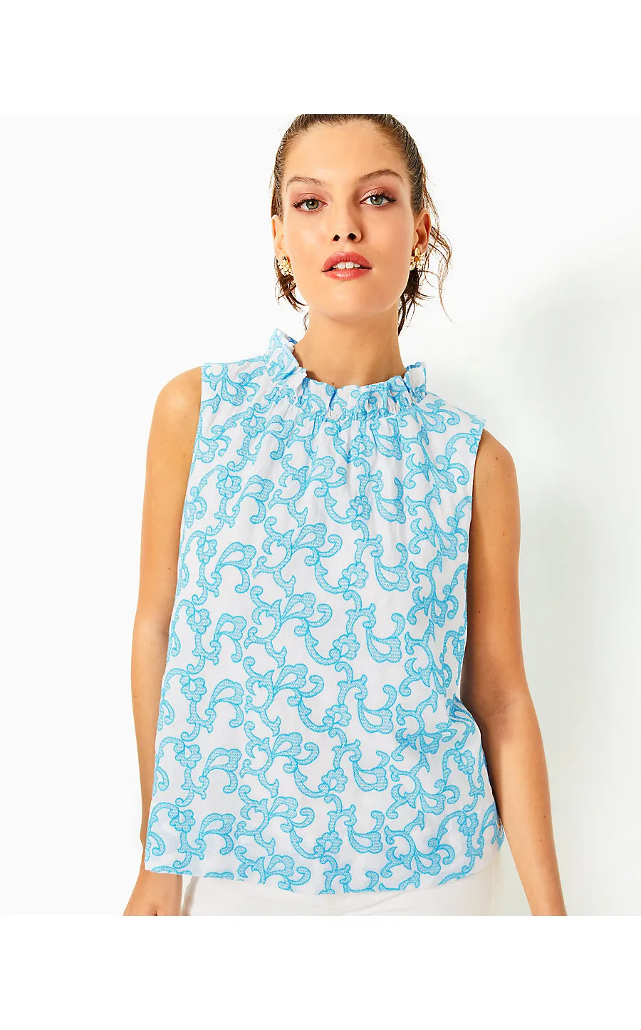 DAHLIANA EMBROIDERED TOP - LUNAR BLUE - FLAMINGLE