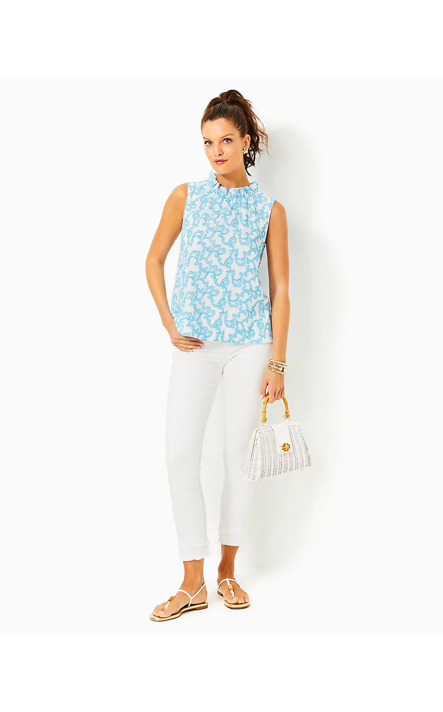 DAHLIANA EMBROIDERED TOP - LUNAR BLUE - FLAMINGLE