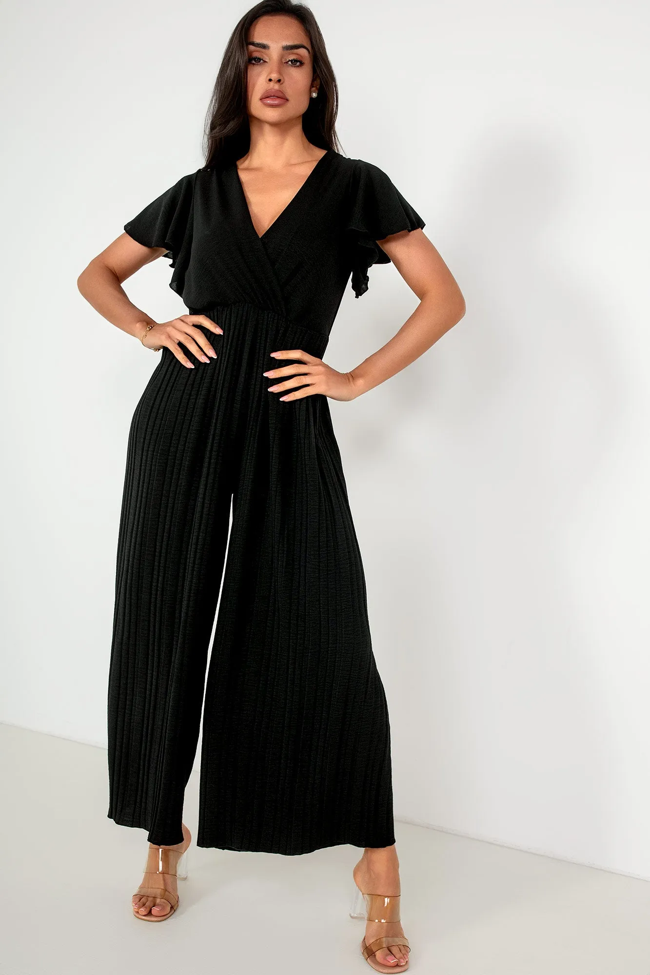 Dee Black Pleated Wide Leg Jumpsuit