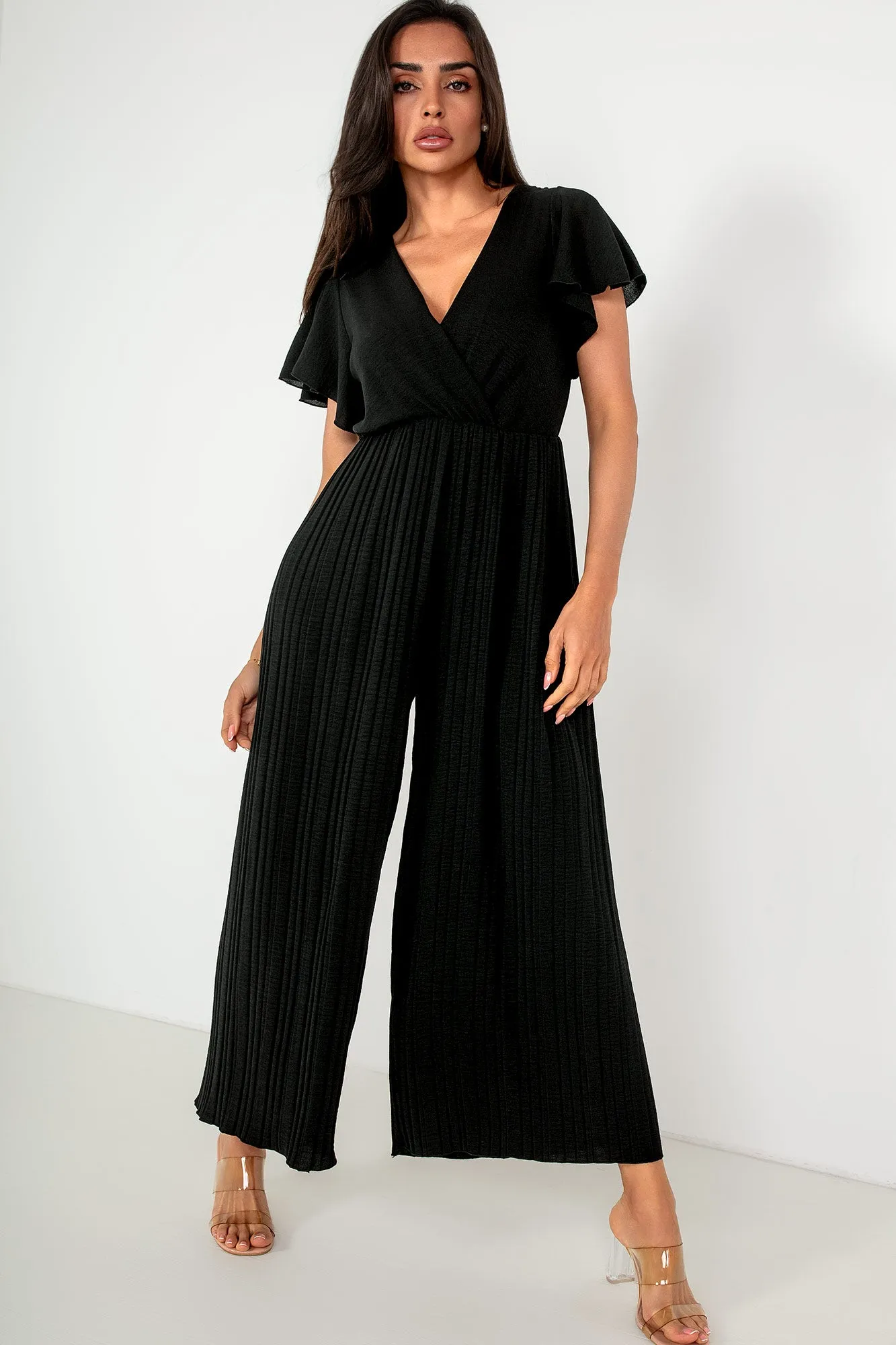 Dee Black Pleated Wide Leg Jumpsuit