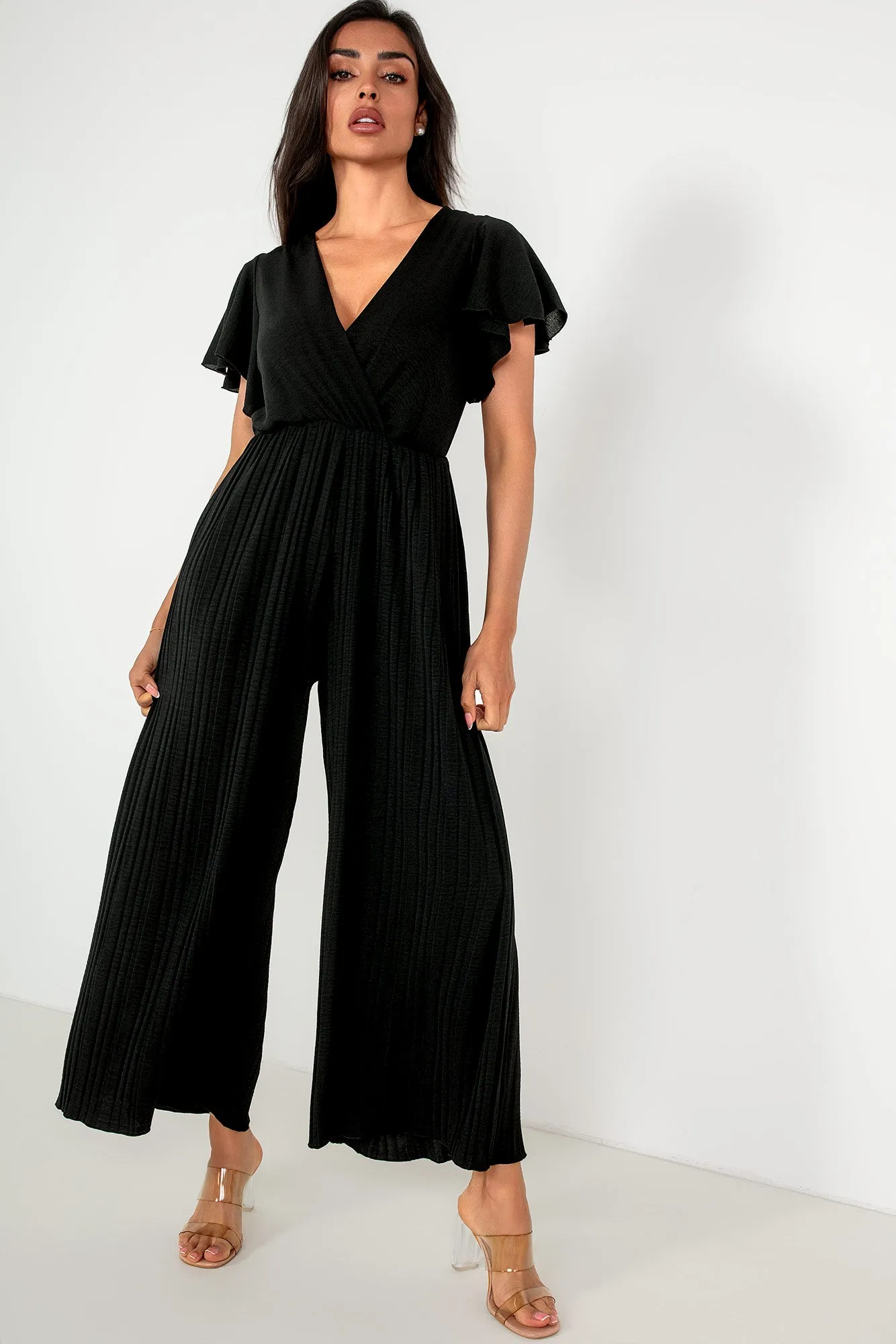 Dee Black Pleated Wide Leg Jumpsuit