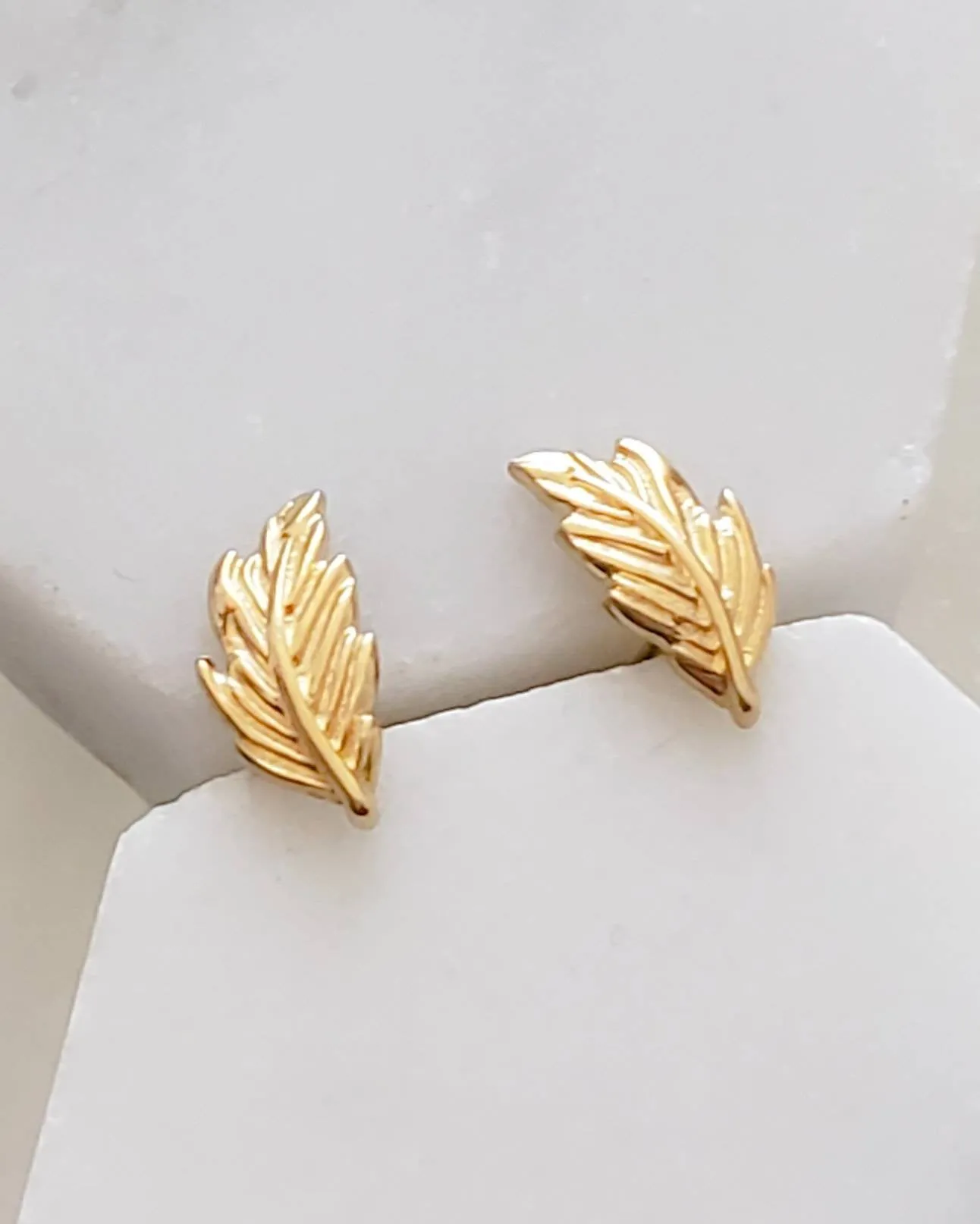 Delicate Feather Studs in 14K Gold