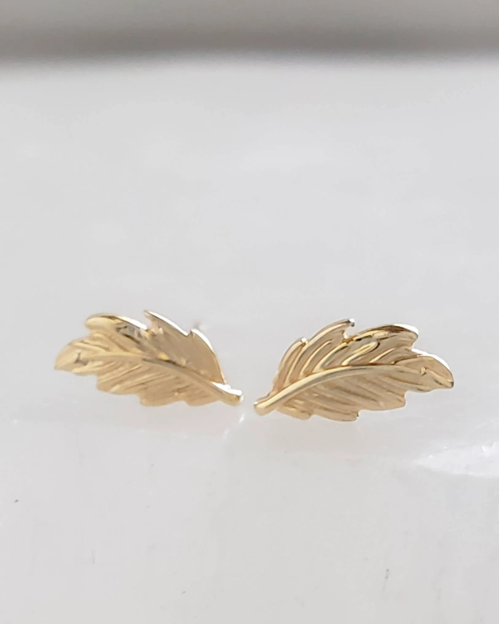 Delicate Feather Studs in 14K Gold