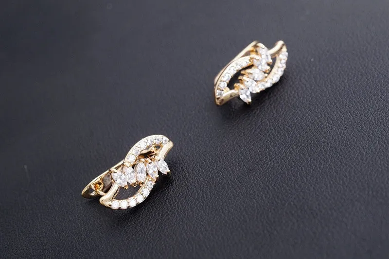 Elegant Fashion Brand Jewelry Gold Plated White Cubic Zircon Glittering Hoop Earrings for Women with Gift