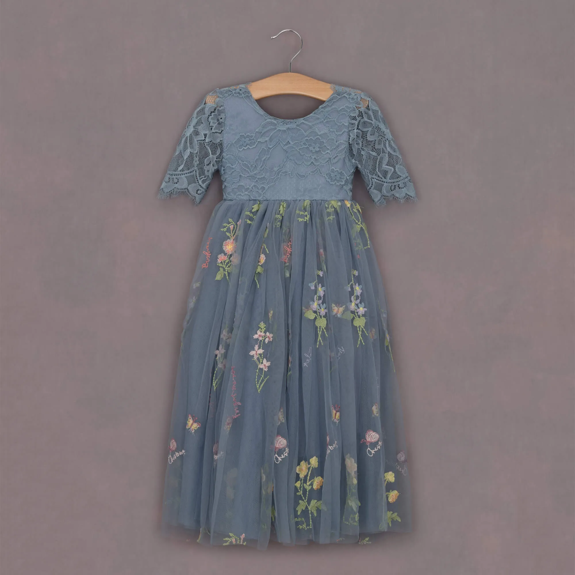 Enchanted Dress - Embroidered Dusty Blue Lace