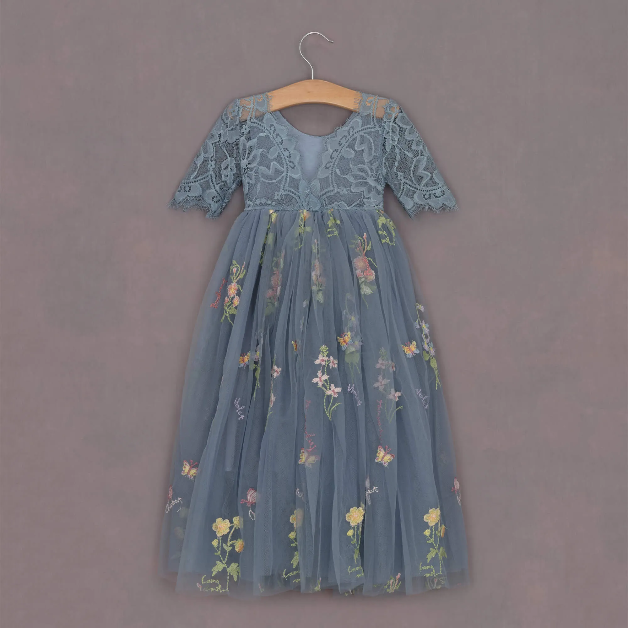 Enchanted Dress - Embroidered Dusty Blue Lace