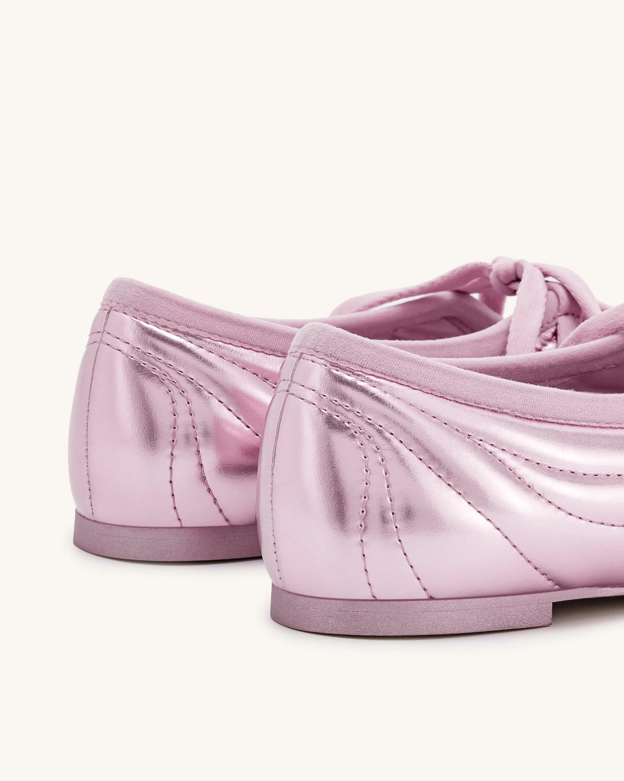 Erika Topstitching lace-up ballet Flats- Pink