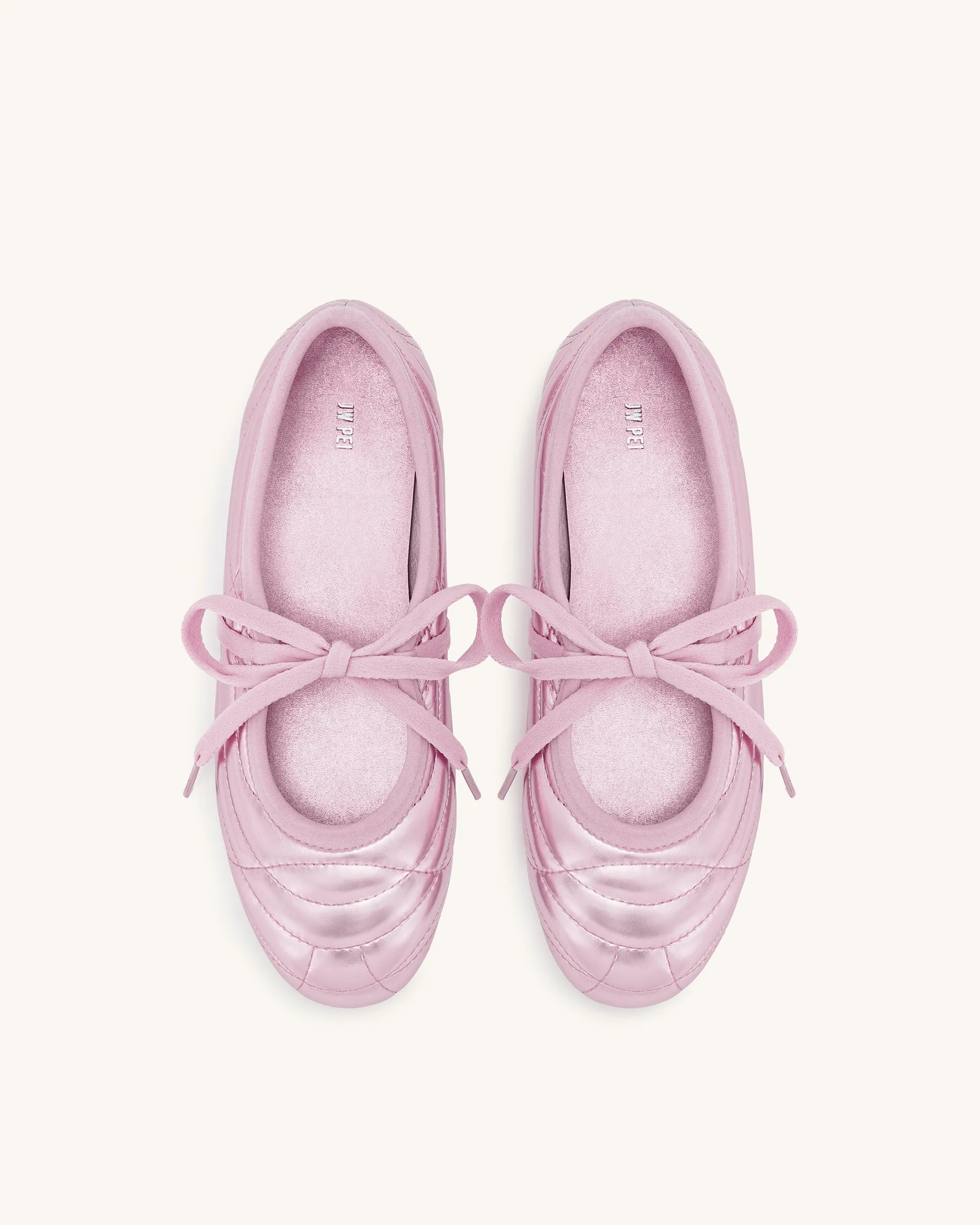 Erika Topstitching lace-up ballet Flats- Pink