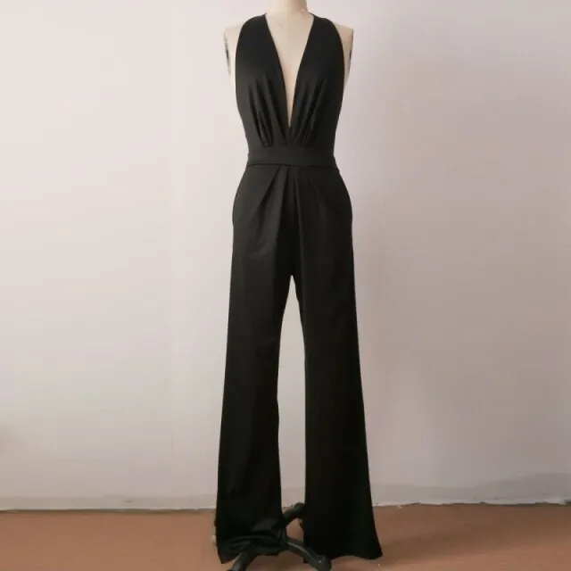 Female Jumpsuit Woman Summer Elegant Jumpsuits Sexy Halter Jumpsuits Fashion Solid Color Loose Wide Leg Overalls for Women