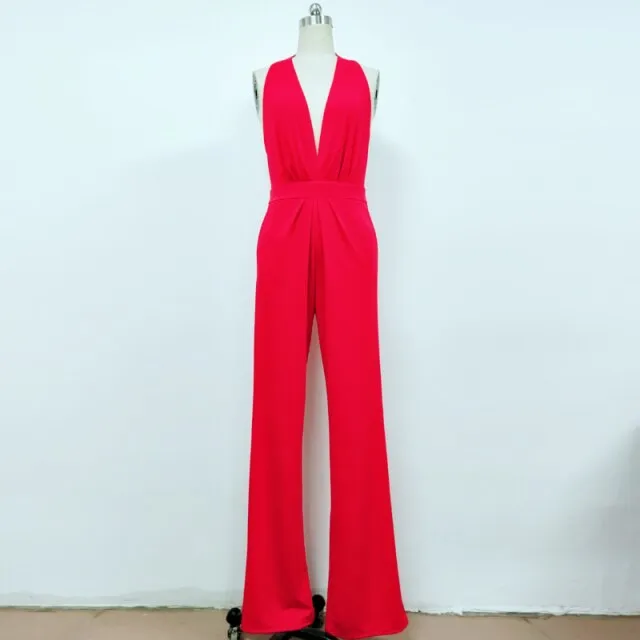 Female Jumpsuit Woman Summer Elegant Jumpsuits Sexy Halter Jumpsuits Fashion Solid Color Loose Wide Leg Overalls for Women