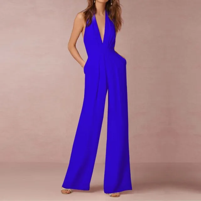 Female Jumpsuit Woman Summer Elegant Jumpsuits Sexy Halter Jumpsuits Fashion Solid Color Loose Wide Leg Overalls for Women