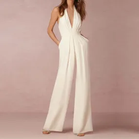 Female Jumpsuit Woman Summer Elegant Jumpsuits Sexy Halter Jumpsuits Fashion Solid Color Loose Wide Leg Overalls for Women