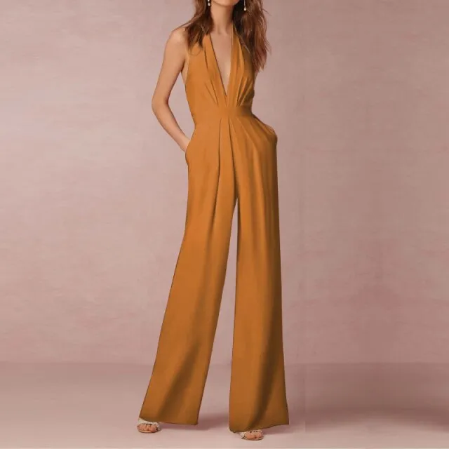 Female Jumpsuit Woman Summer Elegant Jumpsuits Sexy Halter Jumpsuits Fashion Solid Color Loose Wide Leg Overalls for Women