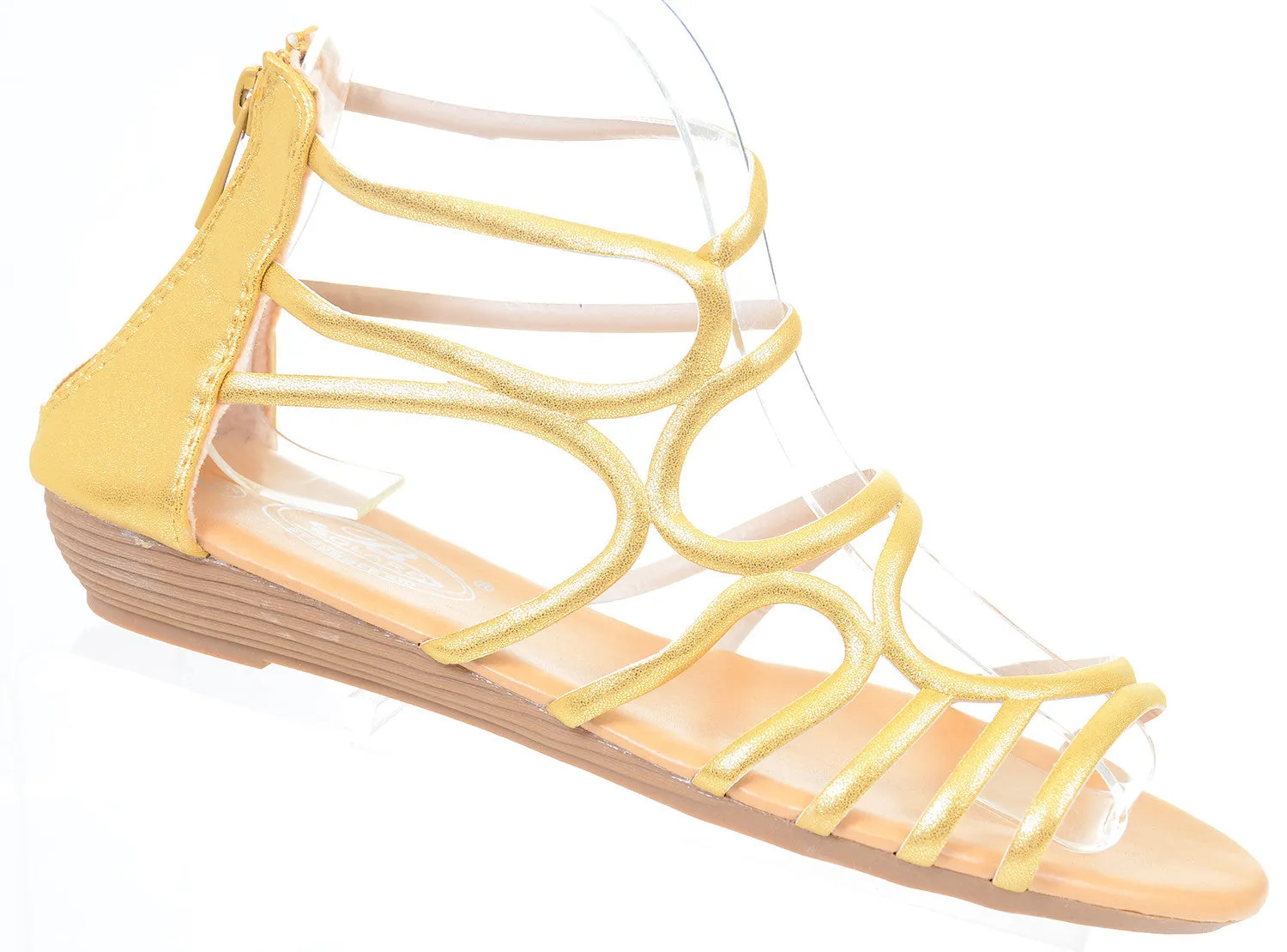 Gladiator Metallic Back Zip Strappy Gladiator Womens Wedge Sandals