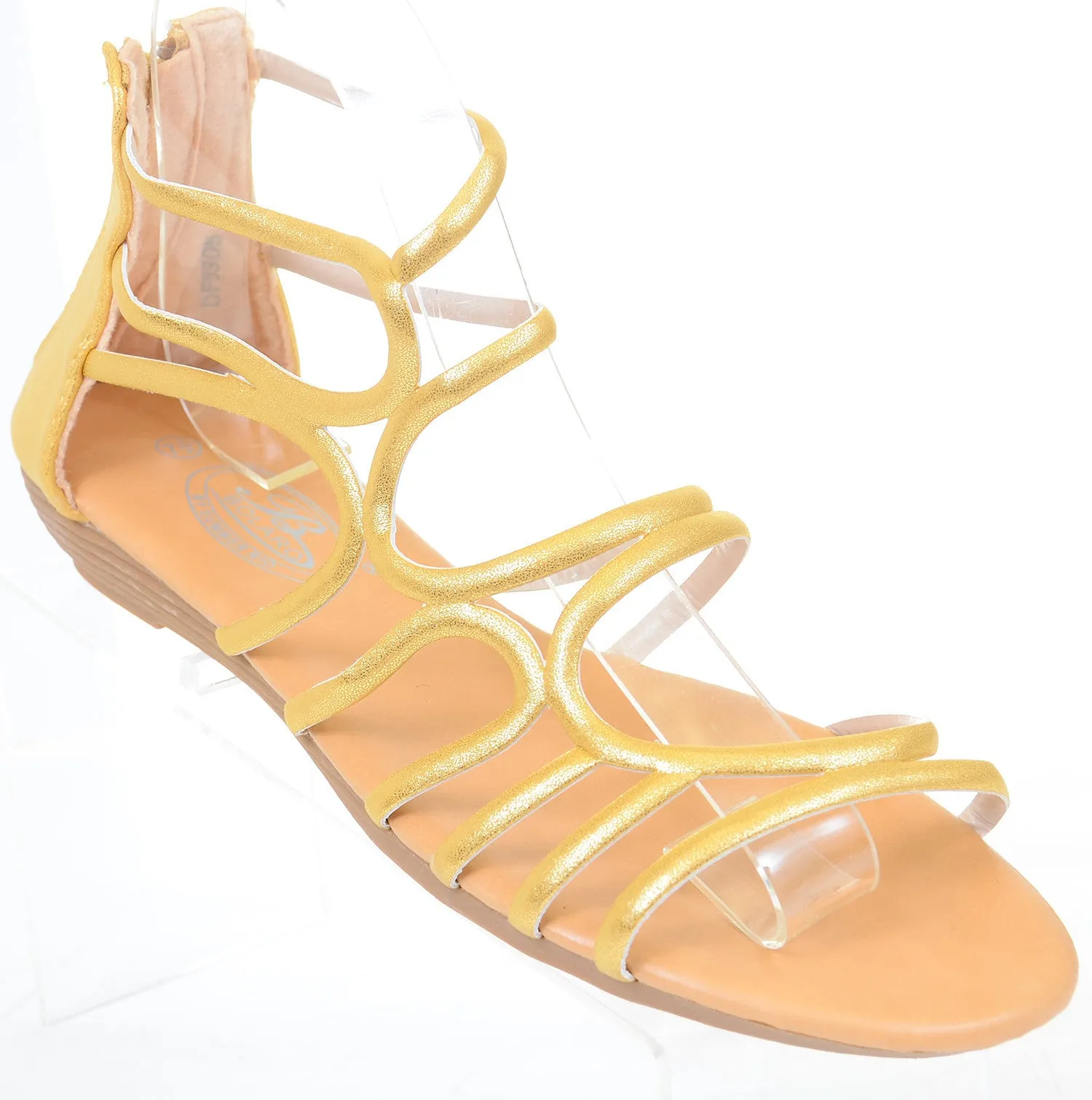 Gladiator Metallic Back Zip Strappy Gladiator Womens Wedge Sandals