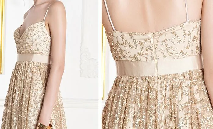 Gold Embroidered Sleeveless Formal Gown