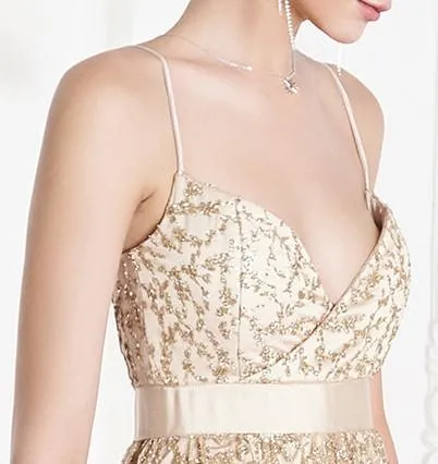 Gold Embroidered Sleeveless Formal Gown