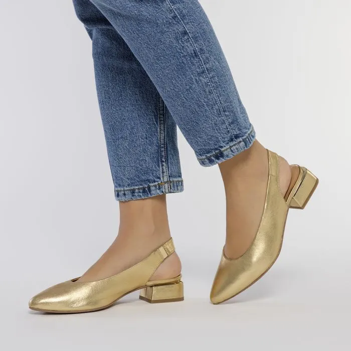 GOLD LEATHER BALLERINAS WITH 3CM HEELS