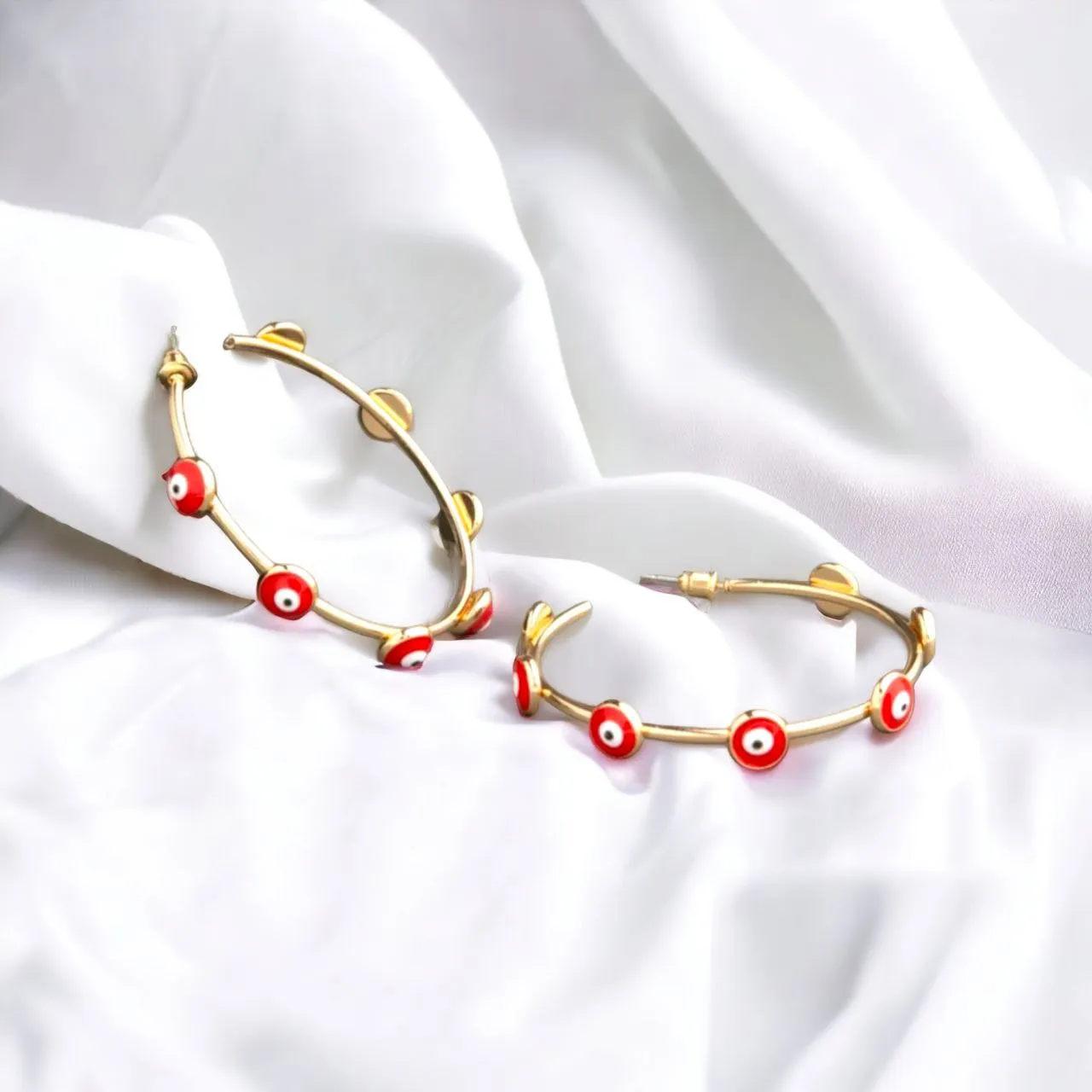 Gold-Plated Round Red Dotted Hoops