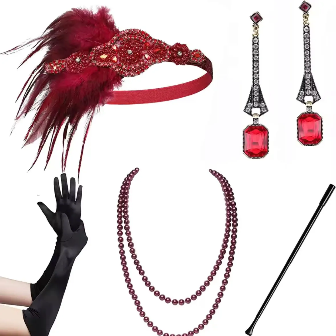 Great Gatsby 1920's Flapper Feather Costume Accessories 5pcs Set - Style 9