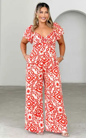 Harley Wide Leg Jumpsuit - Orange Print