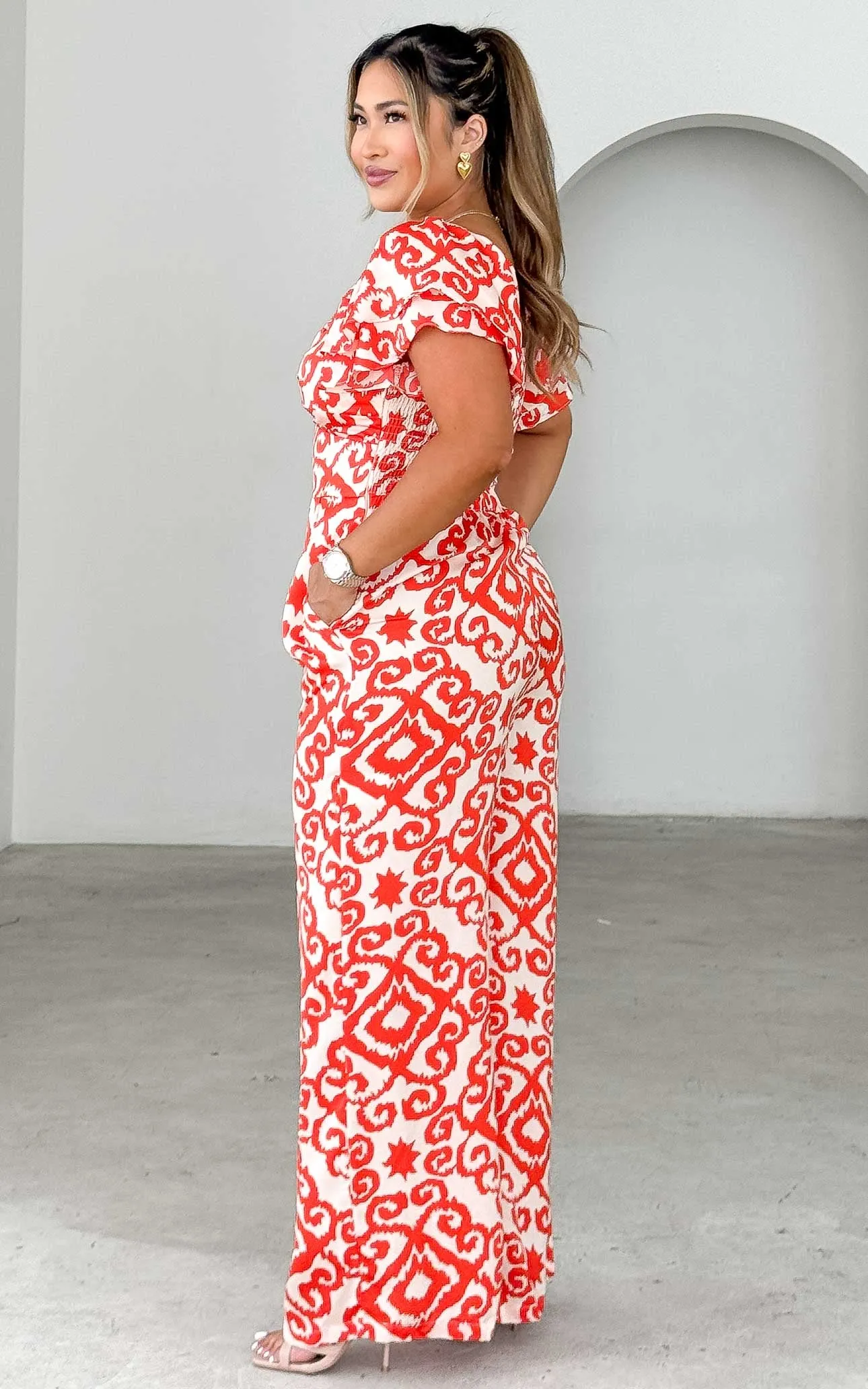 Harley Wide Leg Jumpsuit - Orange Print