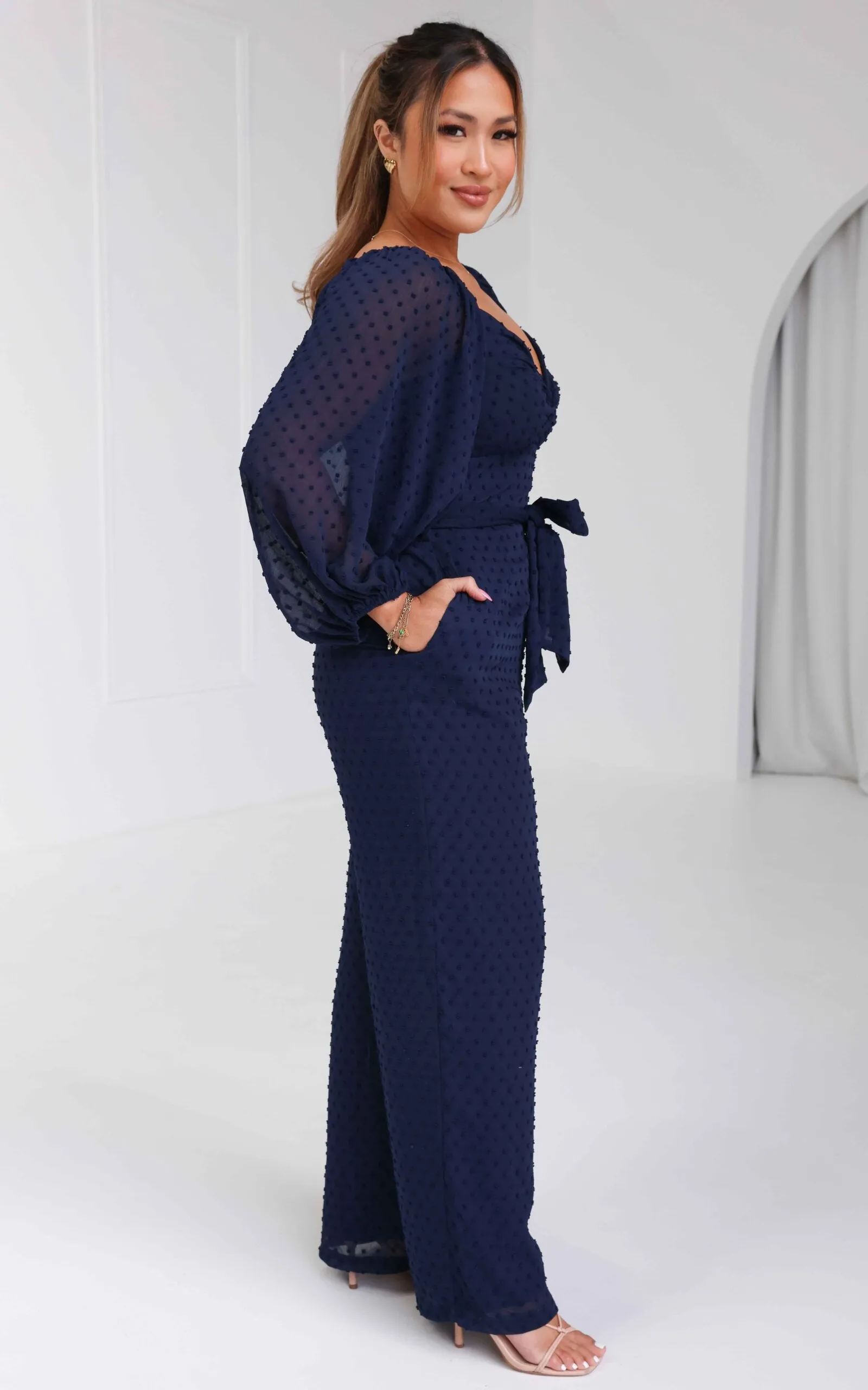 Harry Wide Leg Jumpsuit - Navy Texture