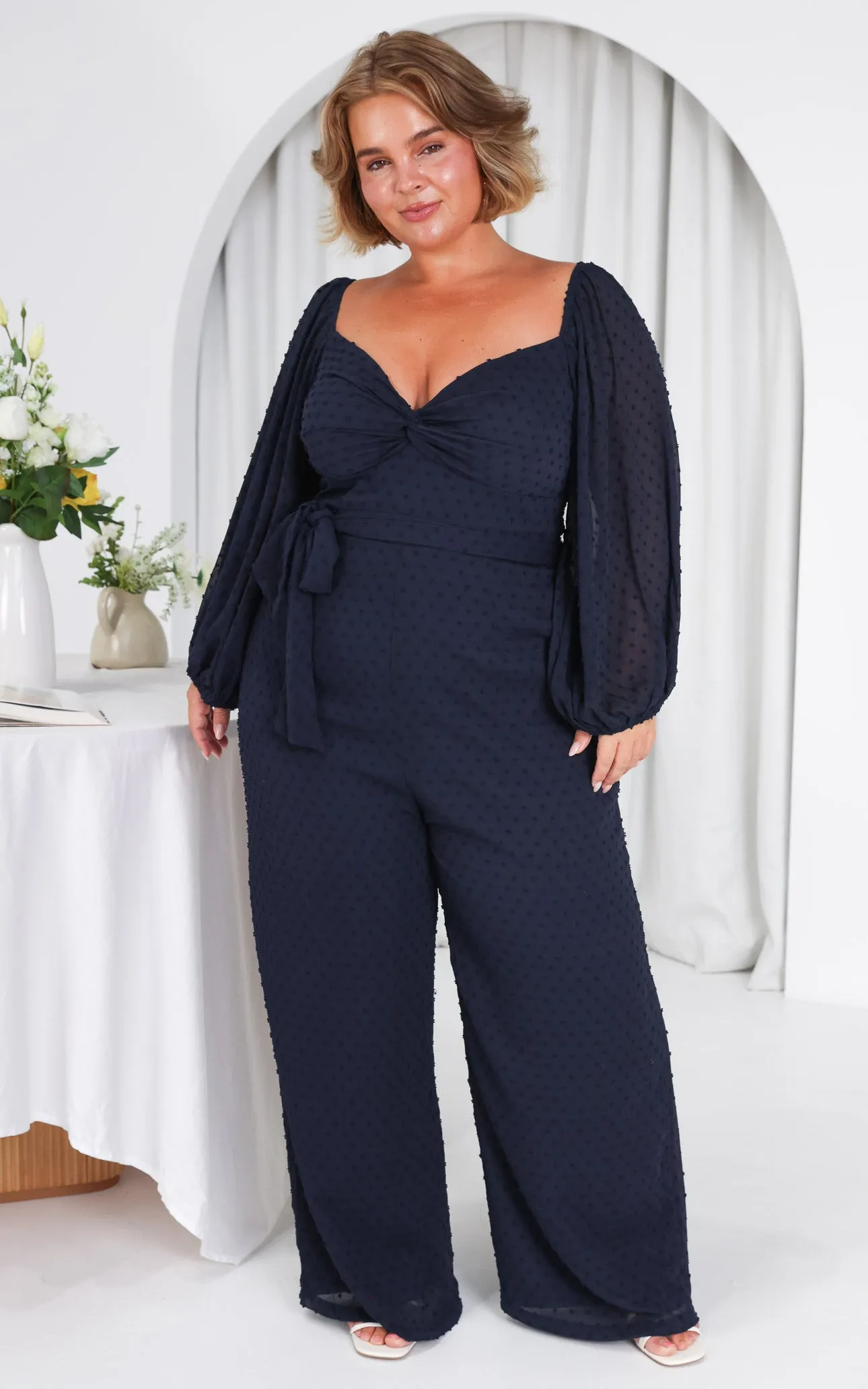 Harry Wide Leg Jumpsuit - Navy Texture