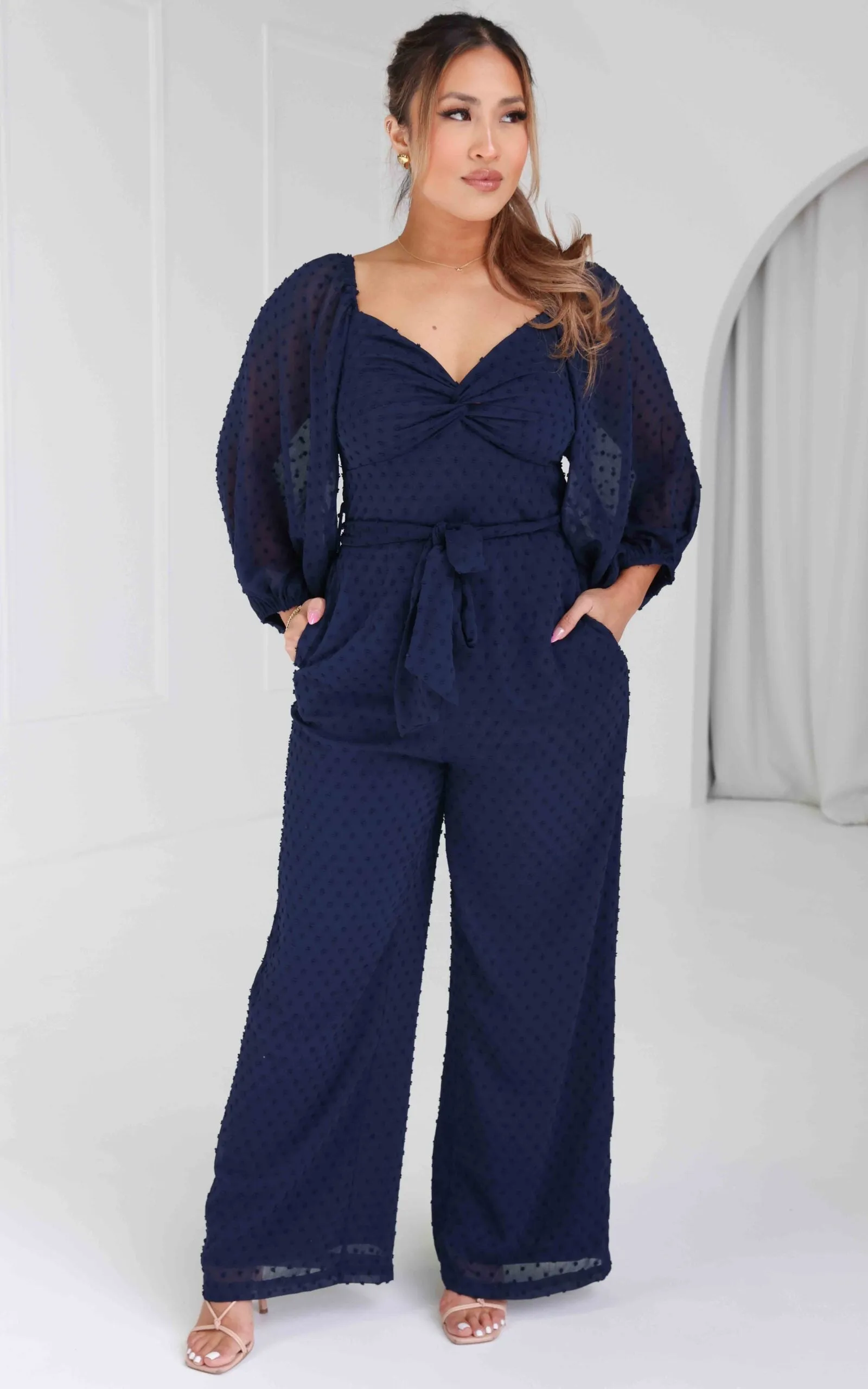 Harry Wide Leg Jumpsuit - Navy Texture