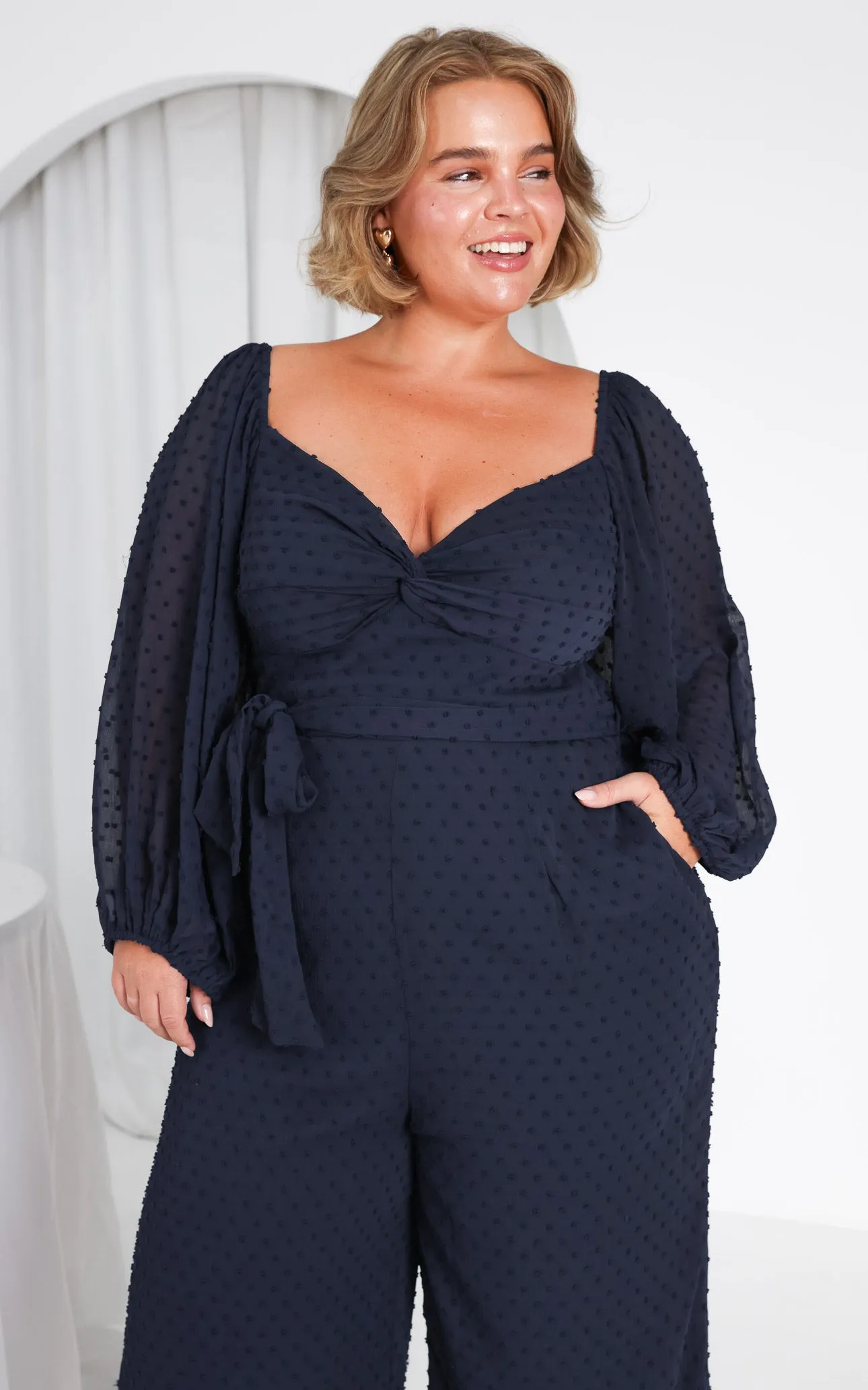 Harry Wide Leg Jumpsuit - Navy Texture