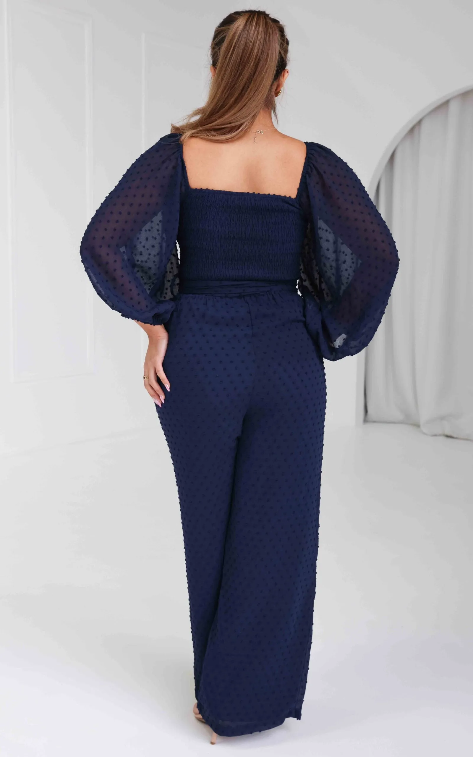 Harry Wide Leg Jumpsuit - Navy Texture