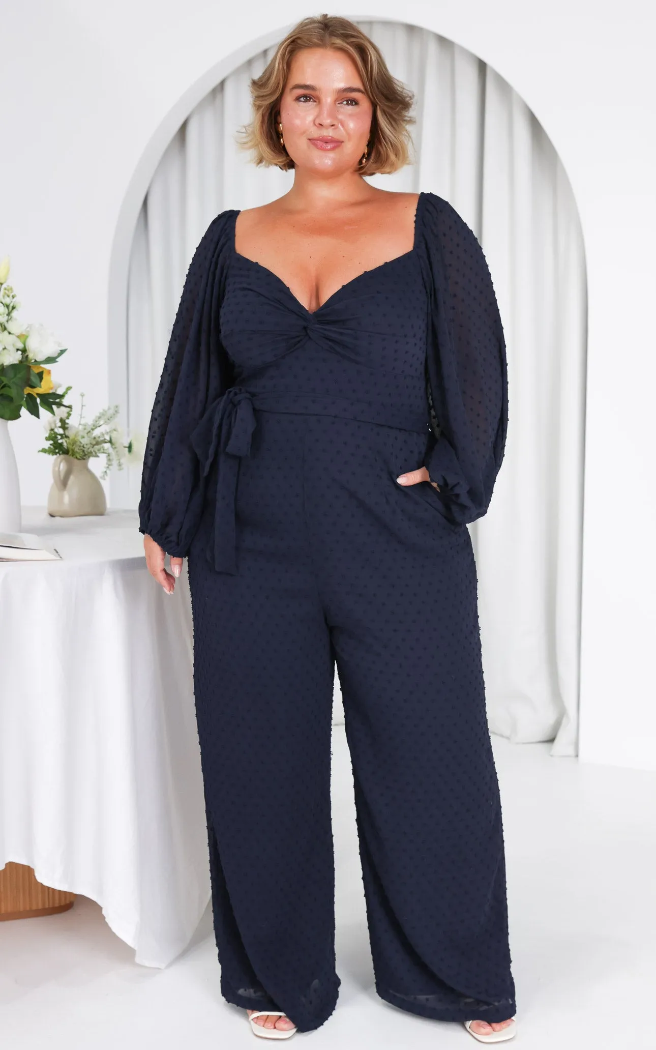 Harry Wide Leg Jumpsuit - Navy Texture