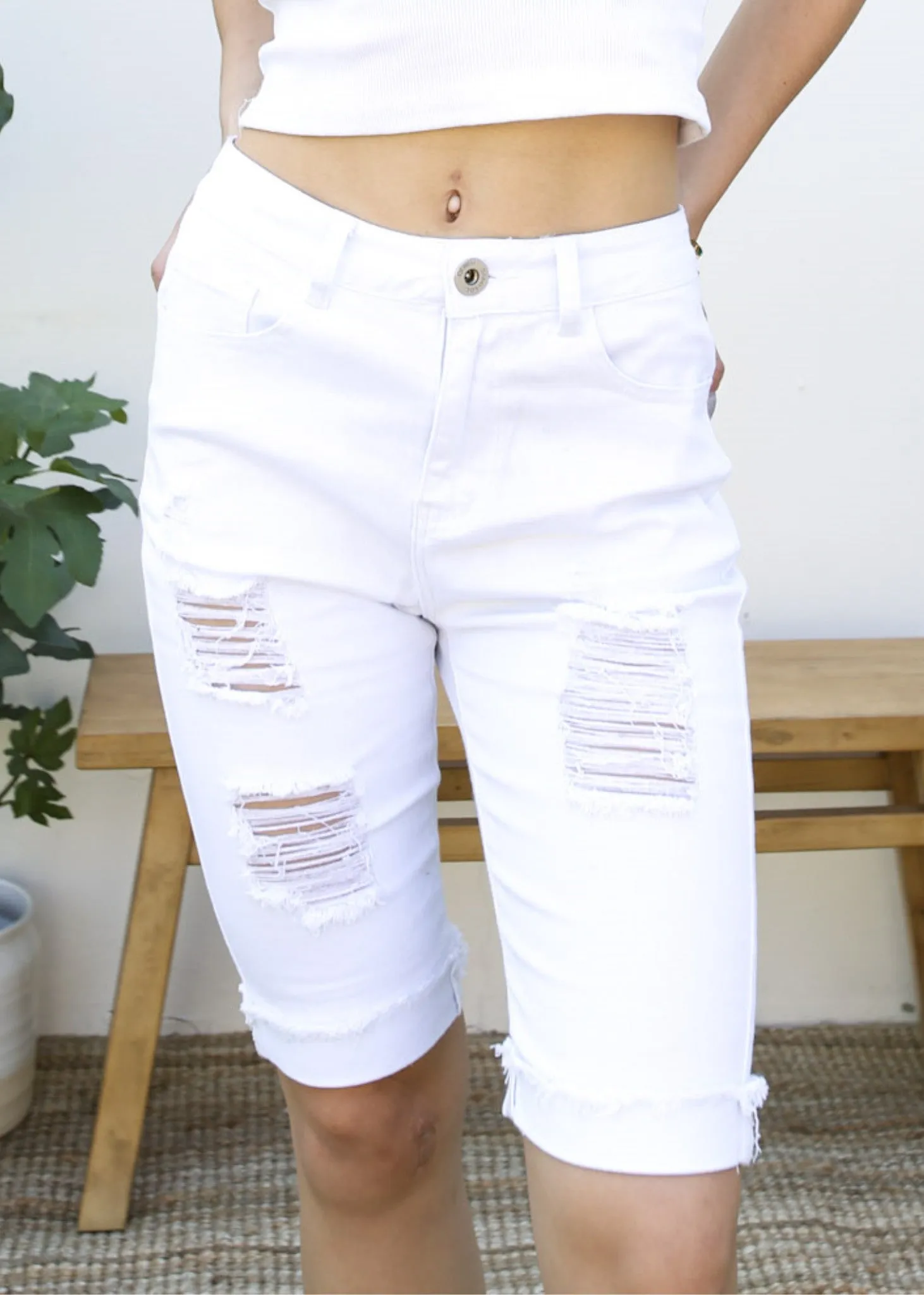 High Waisted Ripped Denim Shorts by Anna-Kaci