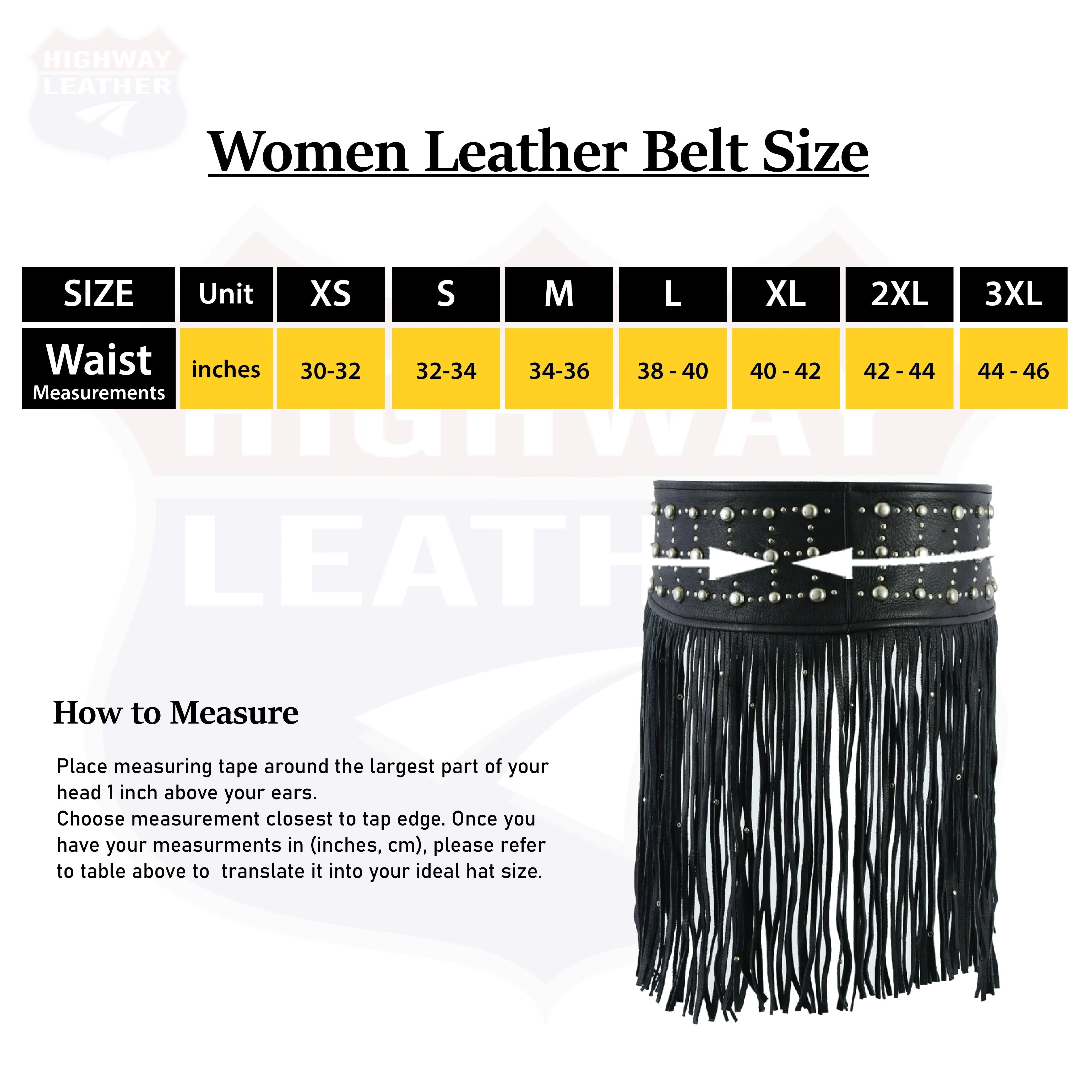 HL90260STUDWomen Leather Tassel Stud Hip Belt for Vintage Western Design Black Waist Belt