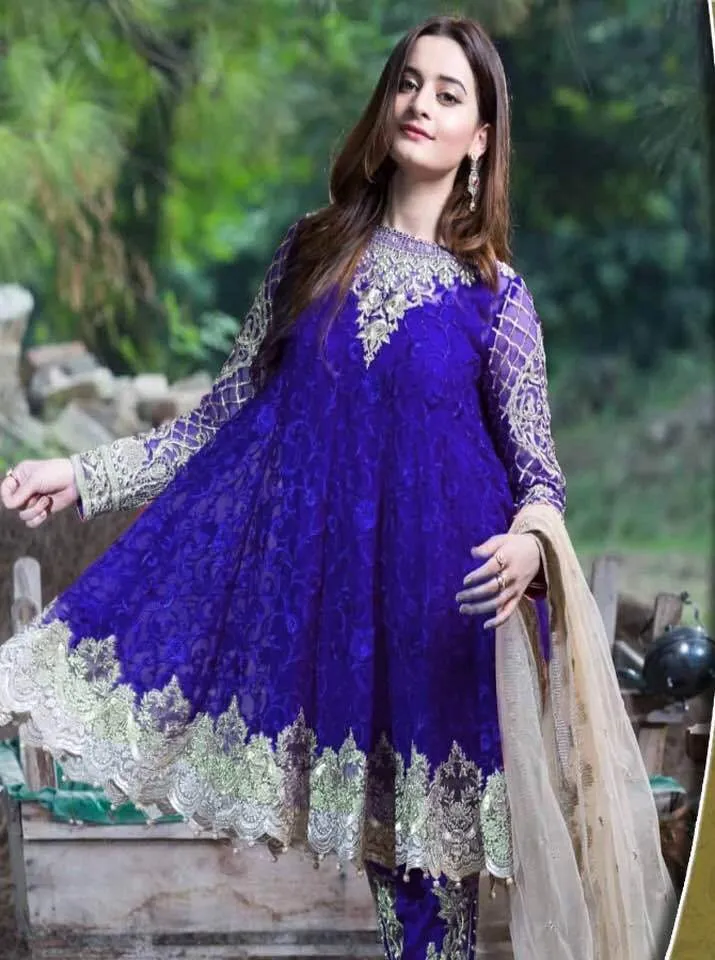 Imrozia Chiffon Dresses - Embroidered Net Dupatta - Replica - Unstitched