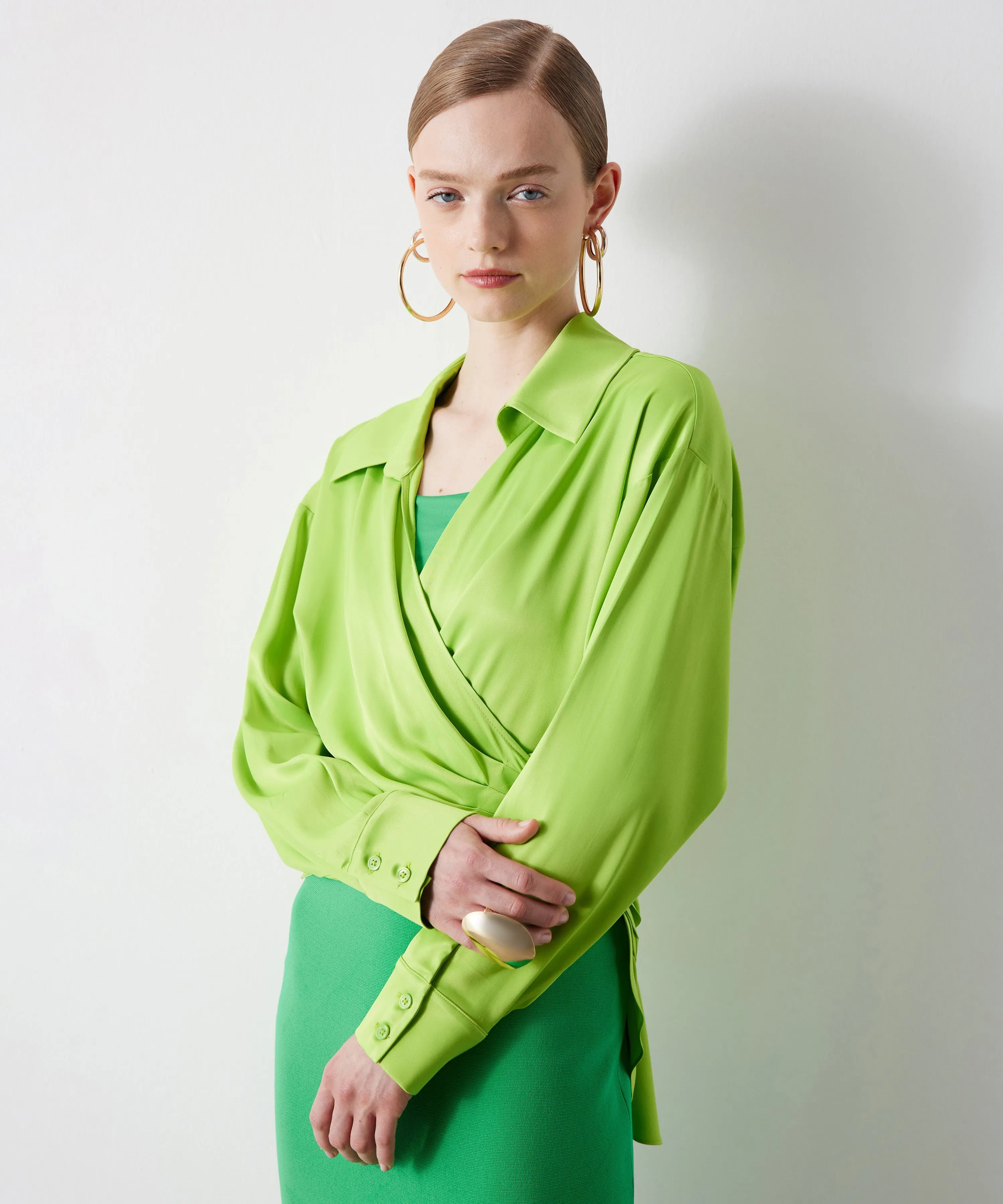 Ipekyol Solid Draped Detail Blouse Lime