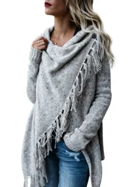 Irregular Slim Fringe Long Cardigan Female Sweater