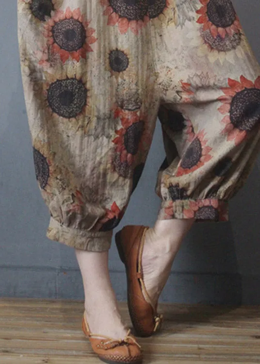 Loose Khaki Patchwork Print Wide Leg Jumpsuits