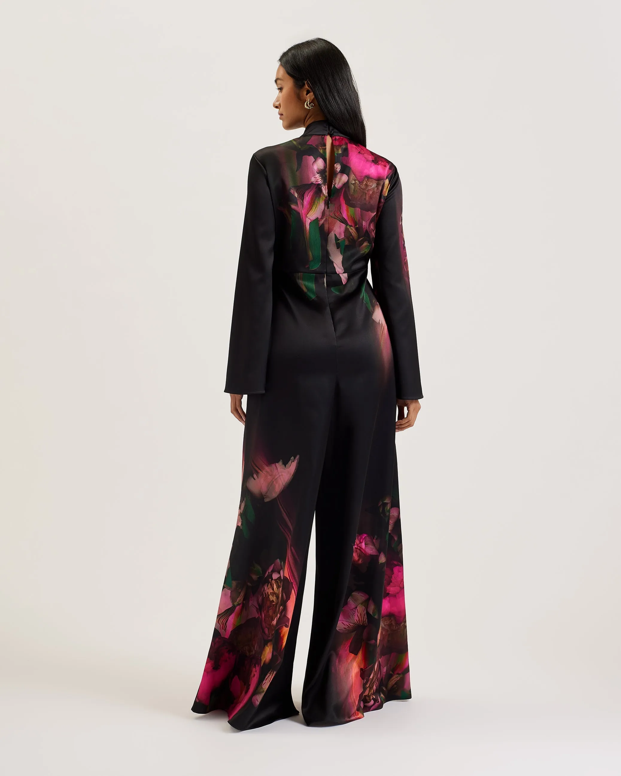 Lousios Printed Wide Leg Jumpsuit With Tie Black