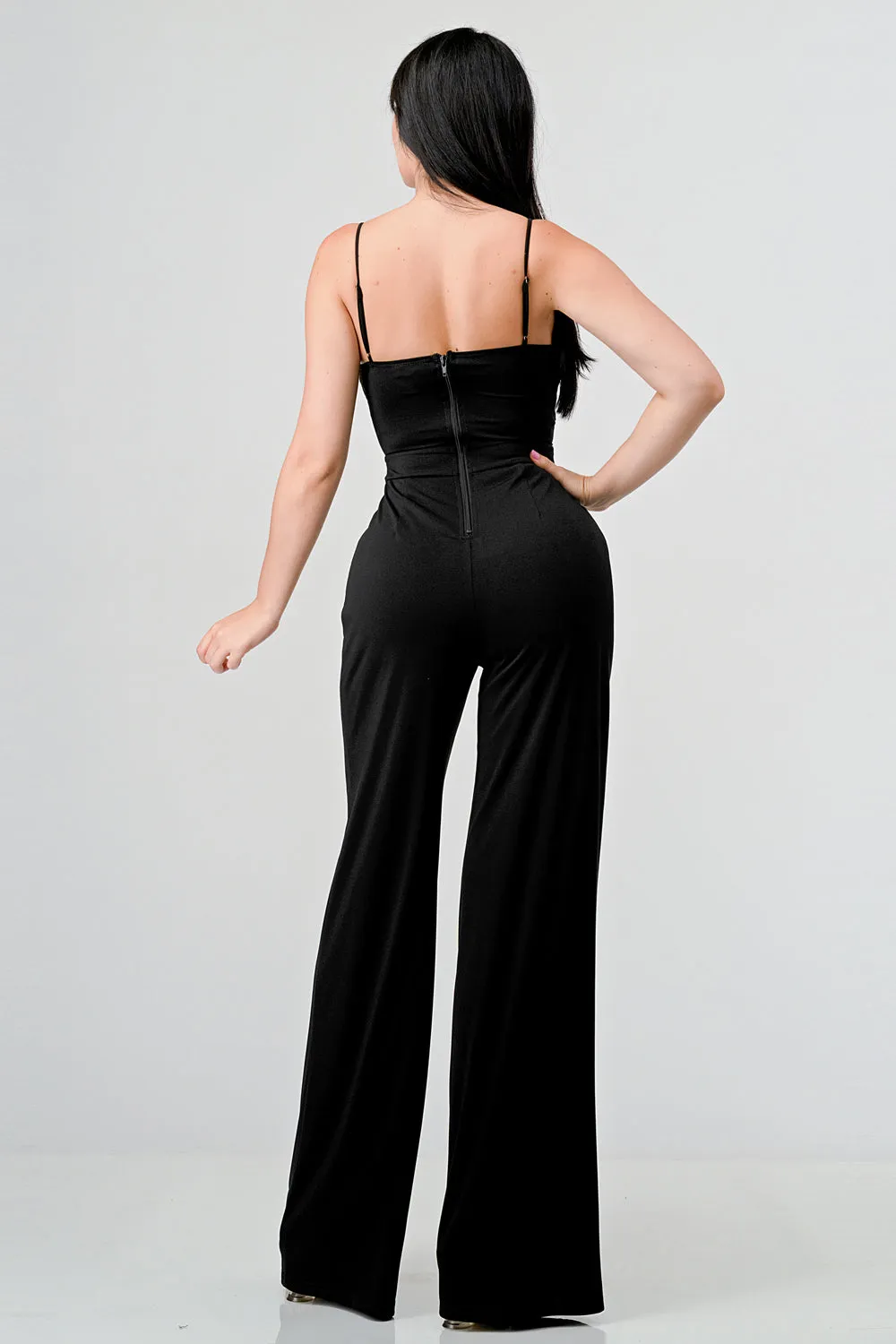 LUXE CRYSTAL EMBELLISHED BUST WIDE LEG JUMPSUIT