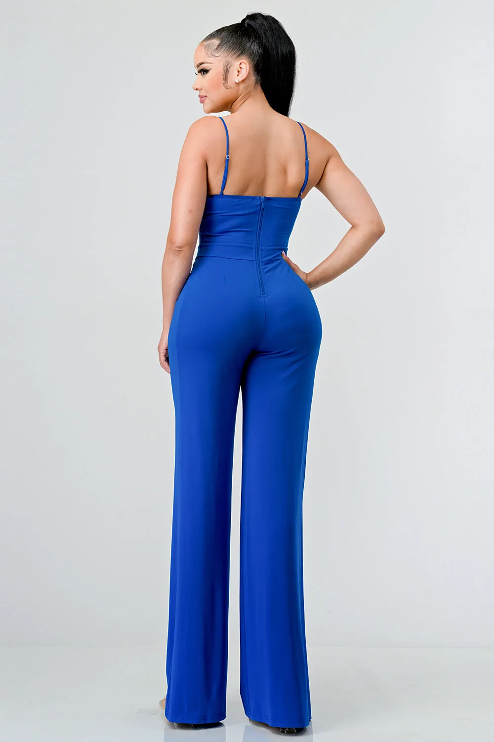 LUXE CRYSTAL EMBELLISHED BUST WIDE LEG JUMPSUIT