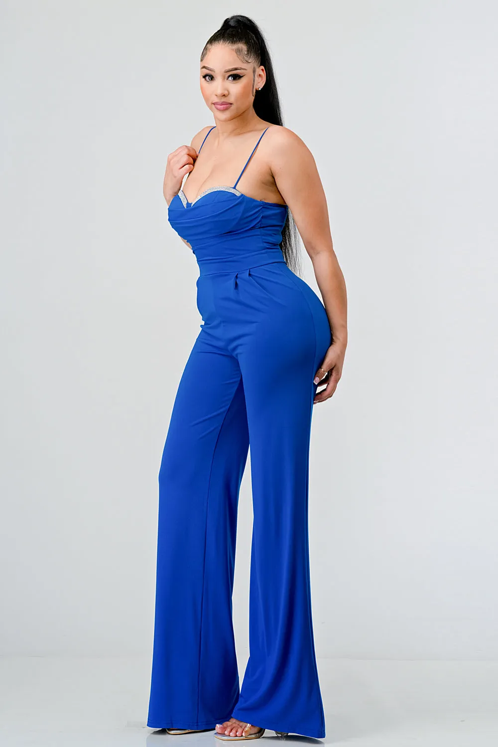 LUXE CRYSTAL EMBELLISHED BUST WIDE LEG JUMPSUIT