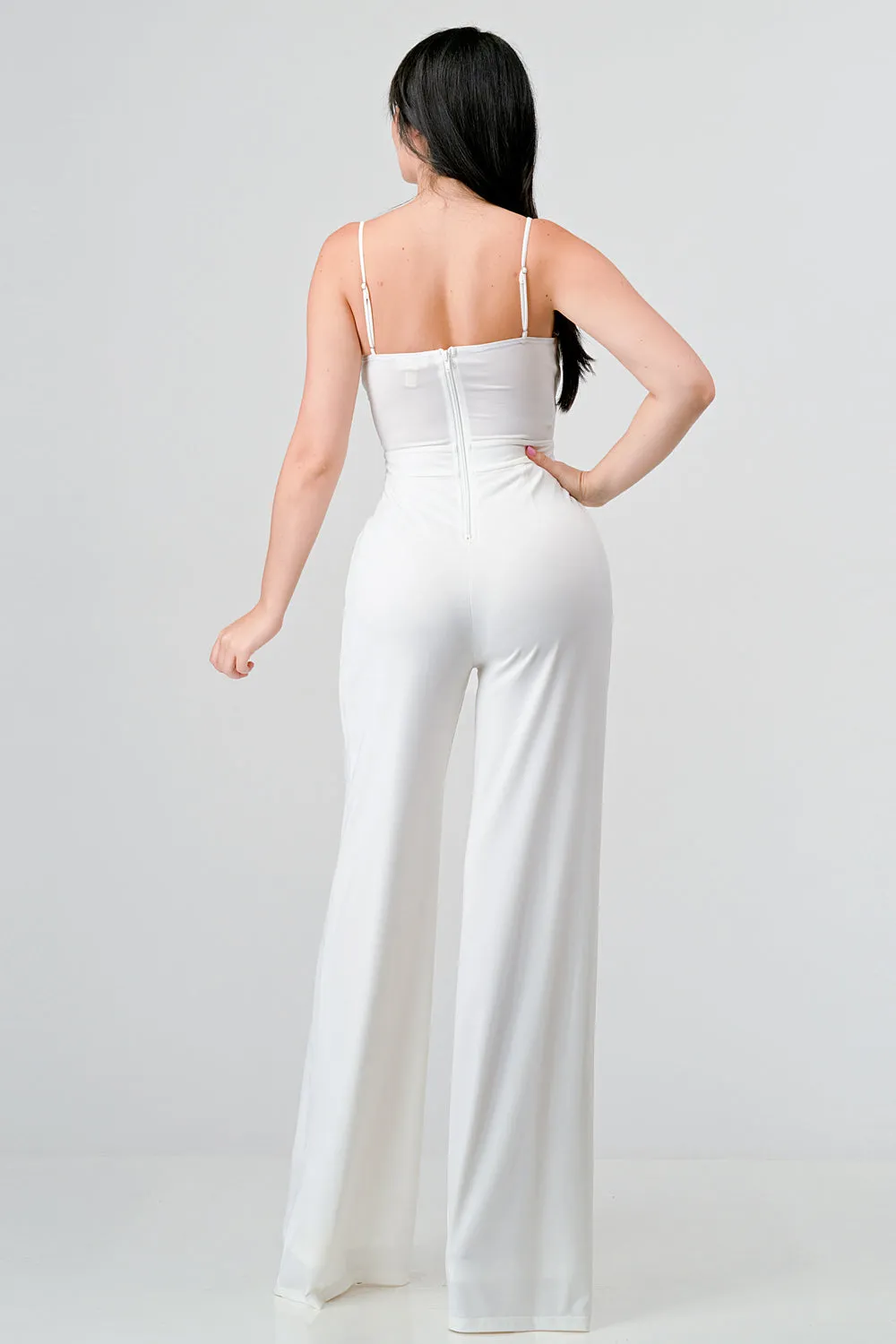 LUXE CRYSTAL EMBELLISHED BUST WIDE LEG JUMPSUIT