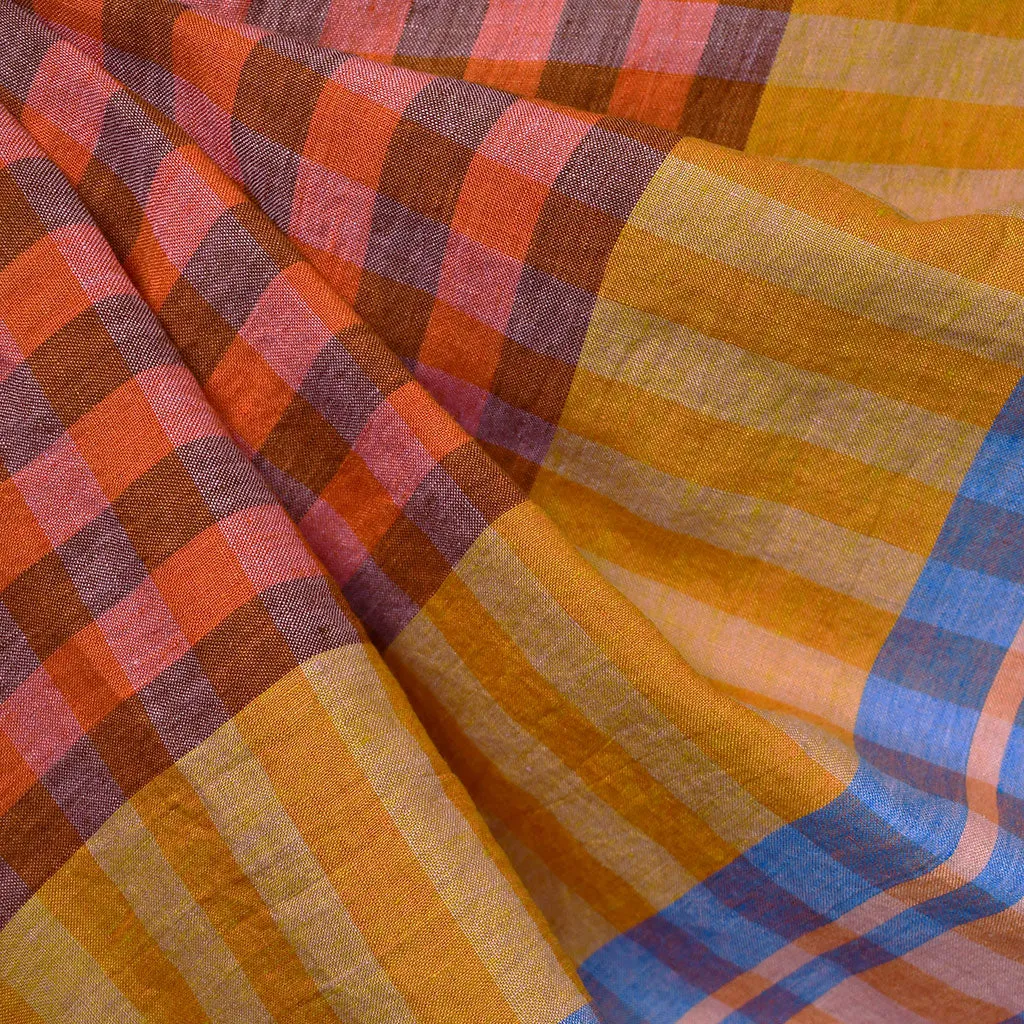 Merchant & Mills Saltwater Taffy Single Border Plaid Soft Washed Linen Rust/Mulit