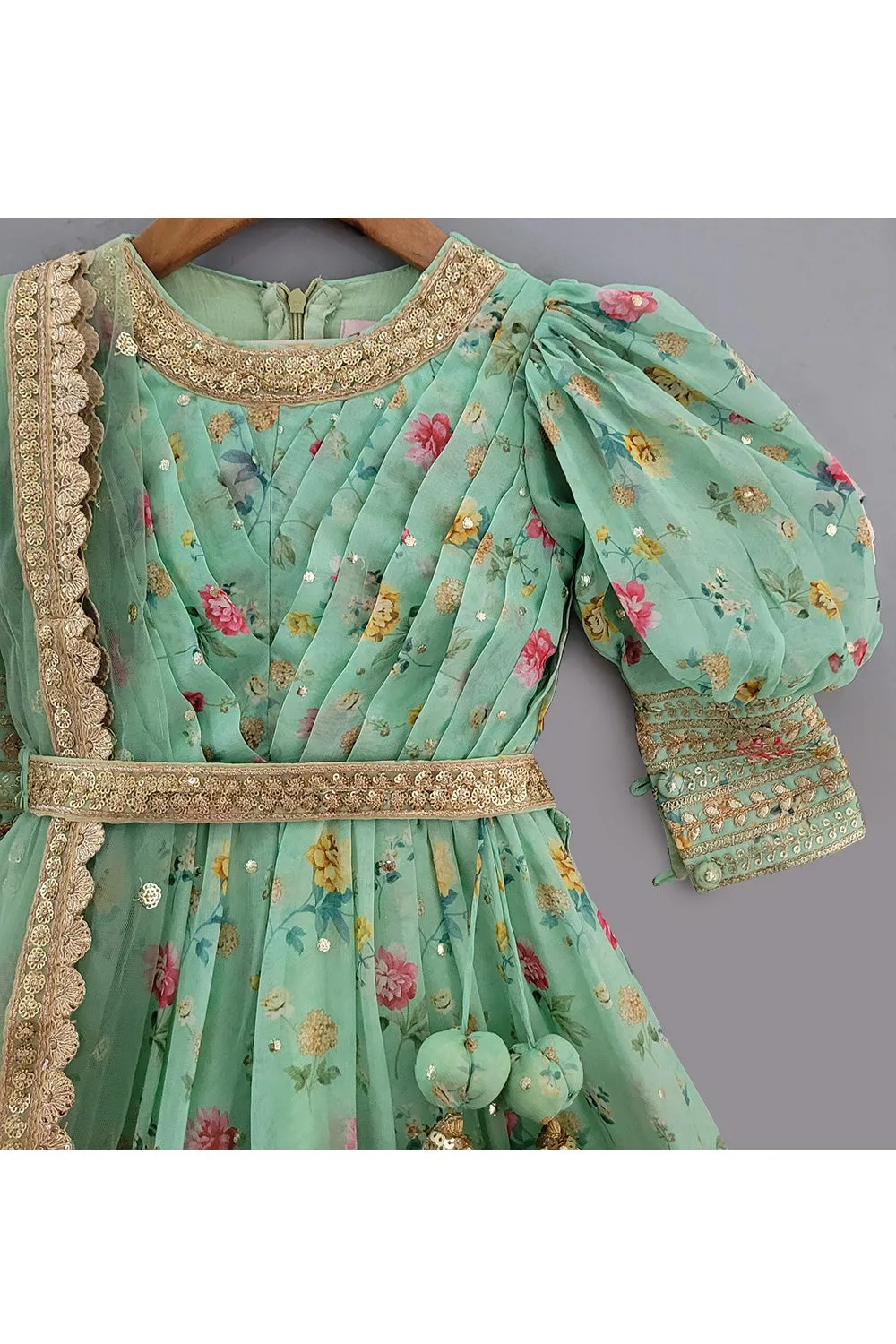 Mint Green Embroidered Pleated Anarkali Set